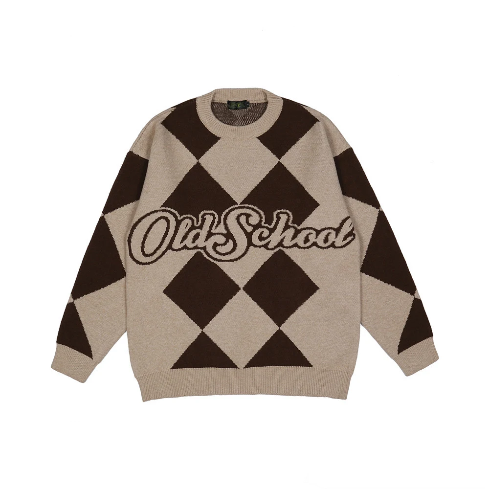 Men's Diamond Contrast Jacquard Sweater, BF Lazy Trend Loose Round Neck. Comfortable and stylish, perfect for a relaxed, — photo 4