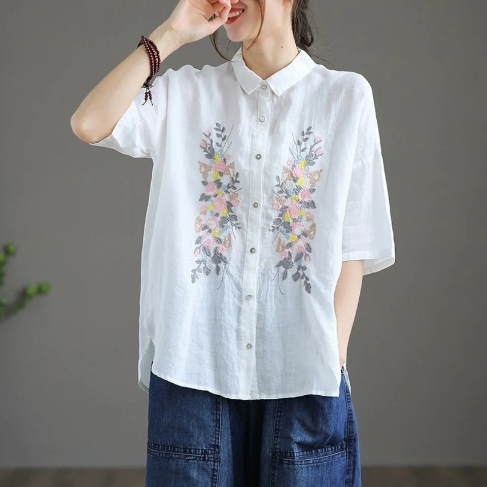 Title 7, Womens Literary Retro Embroidery Cotton And Li...