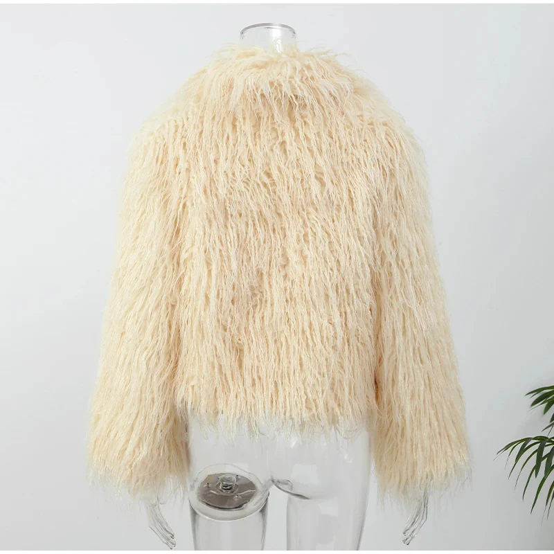 Title 4, Solid color short fur warm long sleeves coat fo...
