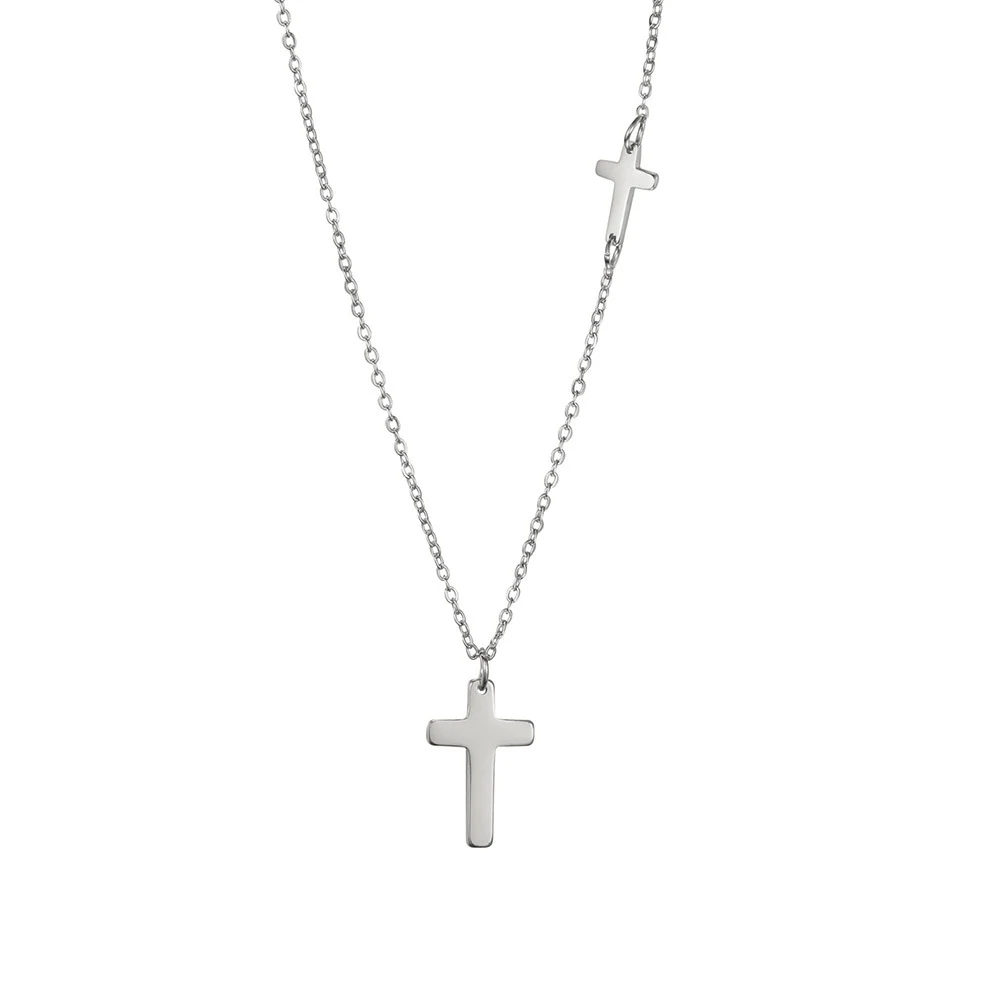 Colar de cruz de aço inoxidável feminino Joia religiosa elegante Presente perfeito para ela Durável e resistente à água Design atemporal e clássico — foto 3
