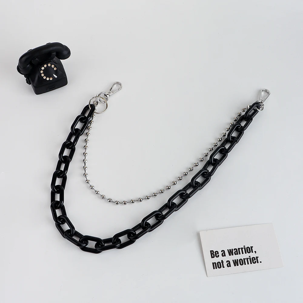 Corrente de calça dupla em acrílico preto, metal, estilo hip hop punk, unissex, ideal para dança de rua, jeans decorados — foto 1