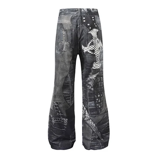 Title 4, Calças jeans masculinas com estampa digital esc...