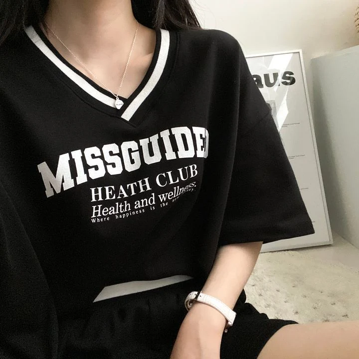 Title 5, V-neck Womens Short-sleeved Shorts Two-piece S...
