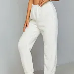 Women's Solid Colored Plush Casual Pants with Loose Fit — photo 1