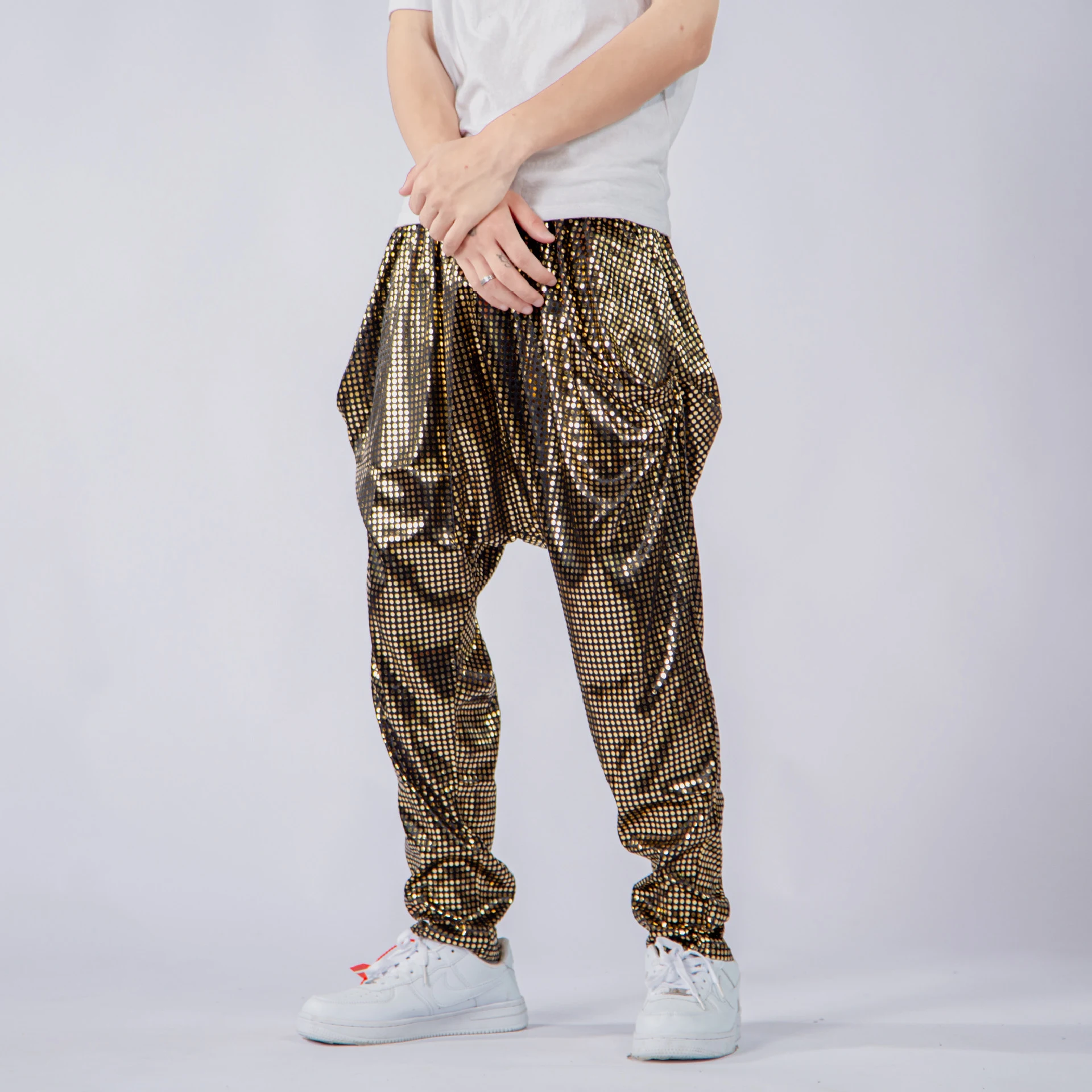 Men's Polka Dot Sequined Shiny Harem Baggy Pants, a comfortable and stylish choice for a unique and eye-catching look. — photo 6