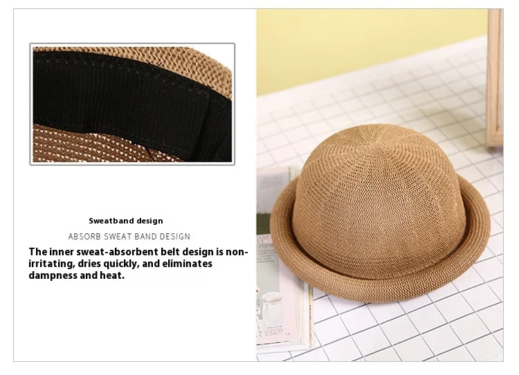 Women's Straw Yarn Curled Brim Round Crown Top Hat Leisure Basin Hat — photo 2