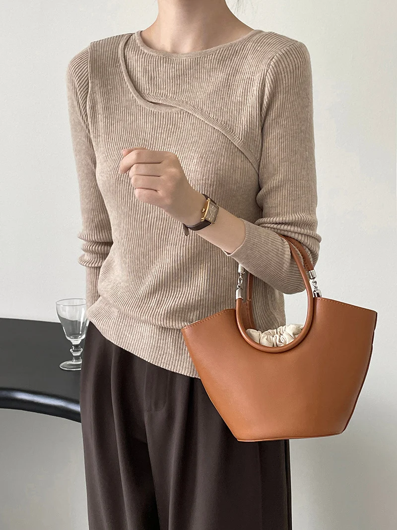 Title 14, Hollow Crew Neck Knit Womens Design Long Sleev...