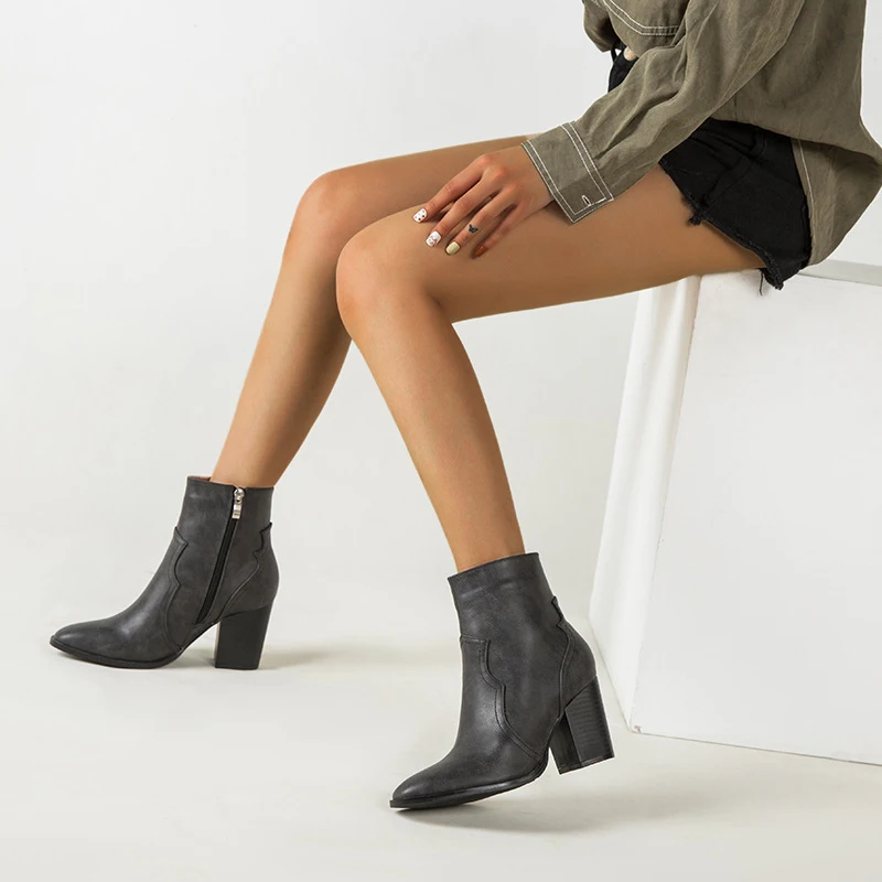 Autumn and Winter Short Thick-heeled High-heeled Short Boots, Stylish and Comfortable Footwear for the Cold Season, Perf — photo 3
