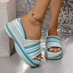 Women's Colorful Wave Print Wedge Sandals, Summer Outdoor High Heel Slippers, Thick Bottom Shoes, Comfortable and Stylis — photo 7