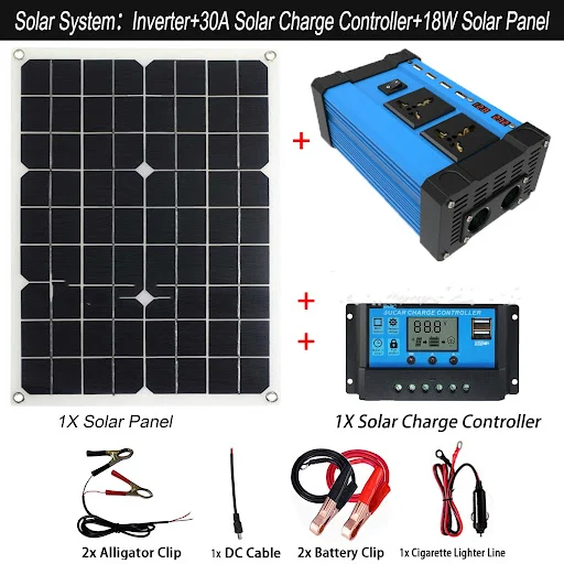 Title 1, 300W Solar Suit System with 12V Inverter, 30A C...