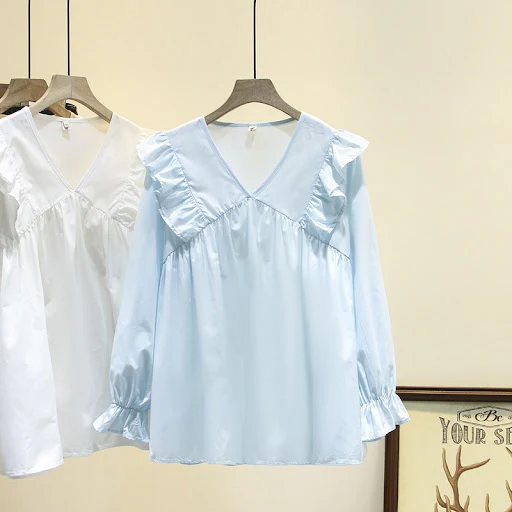 Title 4, Sweet Ruffled Long-sleeved Doll Shirt Top Plus ...