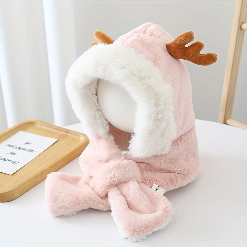 Sombrero de ciervo con orejas de conejo de felpa para mujer, Lolita dulce y divertida, Kawaii, cálido y afelpado, grueso y de invierno. — foto 3