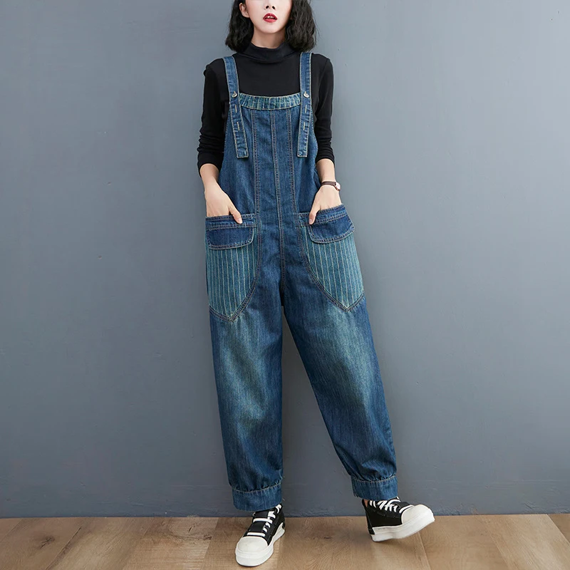 Nouveau jean coréen pour femmes grande taille à bretelles, un style décontracté et tendance, confortable et parfait pour un look quotidien moderne. — photo 4