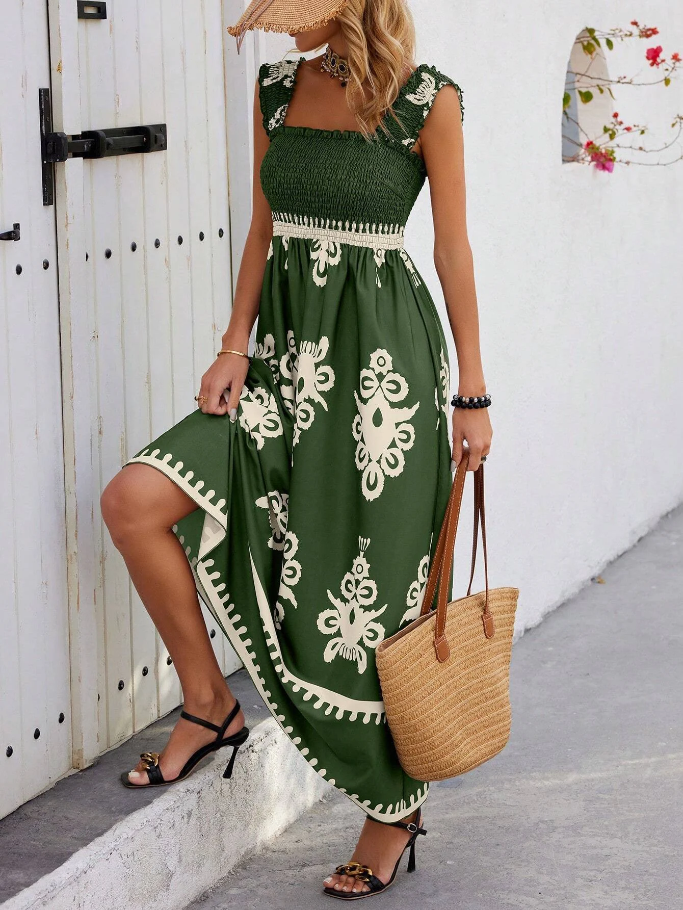 Holiday Style Printed Front Cross Mid-length Dress. Elegant and comfortable, perfect for celebrations and special events — photo 10