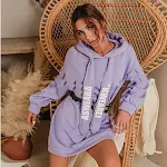 Vestido suéter com capuz de malha hip hop com estampa de letras — foto 1