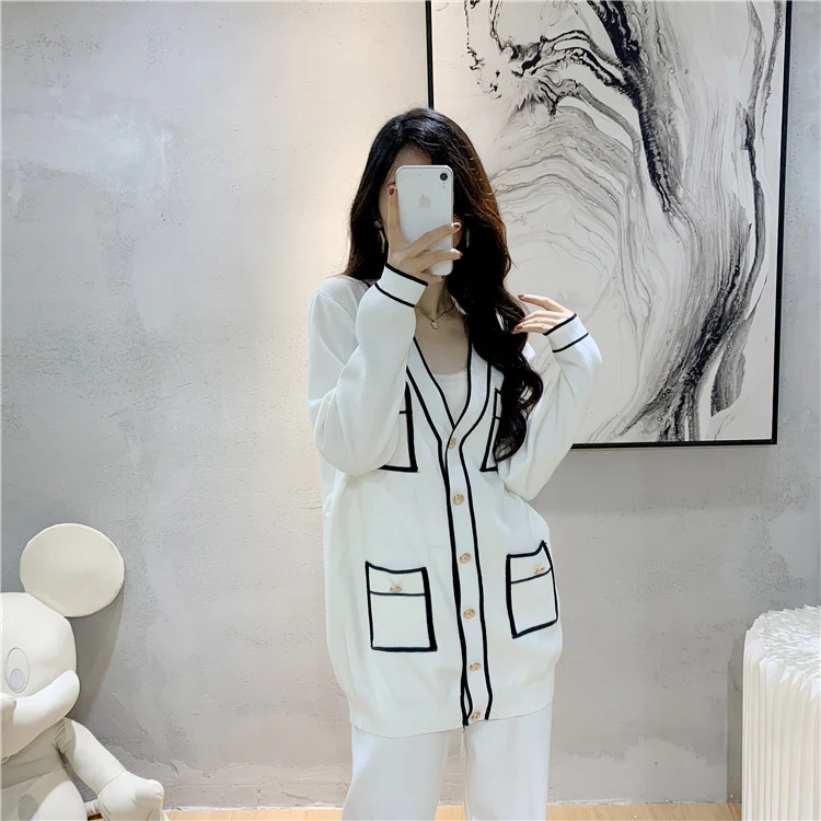 Title 13, Winter Knitted Cardigan Wide-leg Pants Suit Wom...