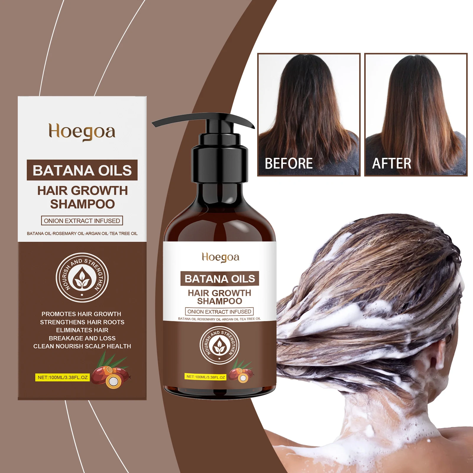 HOEGOA Shampoo de Óleo de Batana Hidratante Couro Cabeludo Macio Controle de Óleo Fragrância Duradoura Shampoo Suave e Volumoso — foto 3