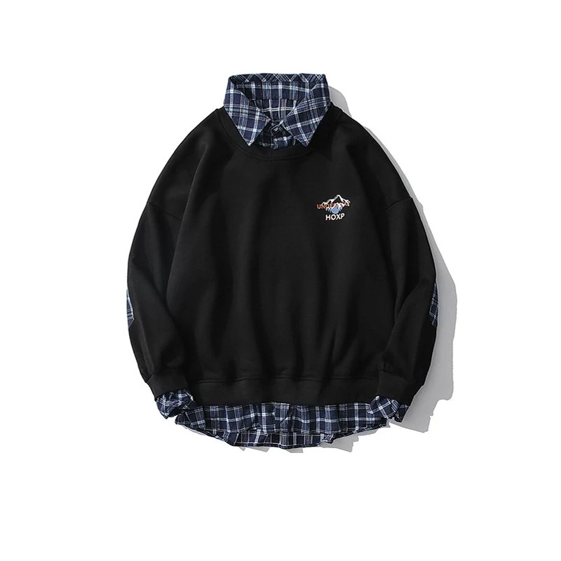 Title 6, Retro Plaid Stitching Fake Two-piece Sweater Pu...