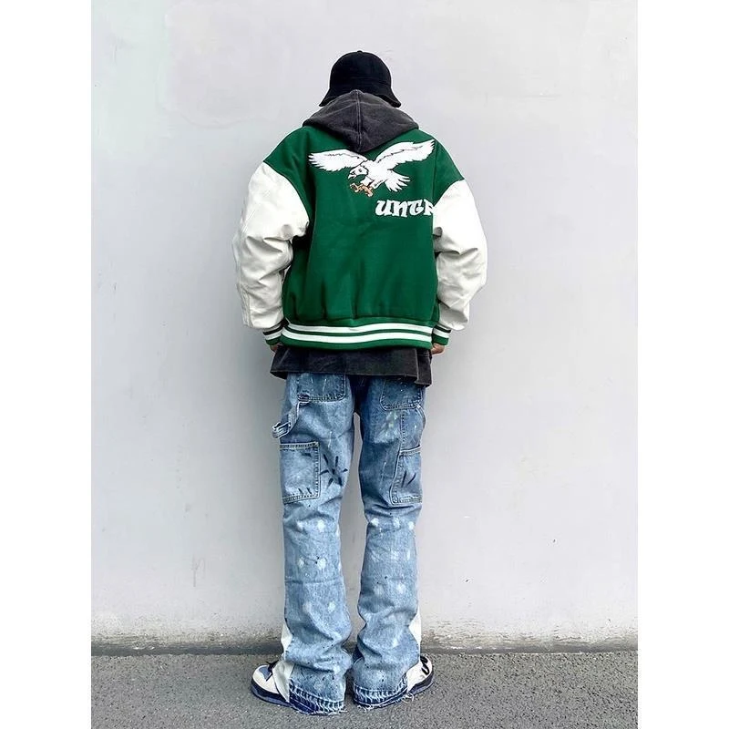 Title 7, American Retro Baseball Jacke mit PU-Lederärmel...