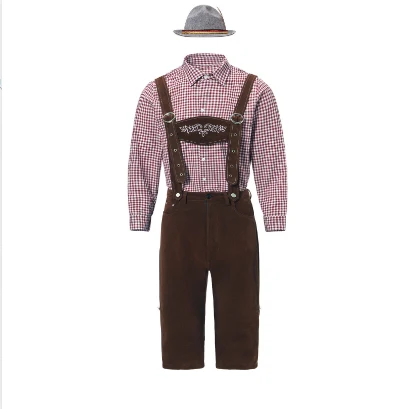 German Traditional Beer Festival Costume Men's Plaid Shirt Bib Hat Three-piece Suit Performance Wear Halloween Ready — photo 2