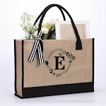 Large Capacity Portable Printing Initial Letter Jute Linen Shopping Bag perfect for groceries, shopping, and everyday ca — photo 31