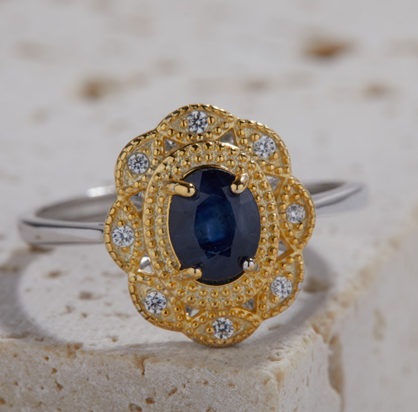 Anel de safira natural feminino com prata esterlina S925 incrustada, para um toque de elegância e beleza, ideal para realçar seu visual. — foto 7