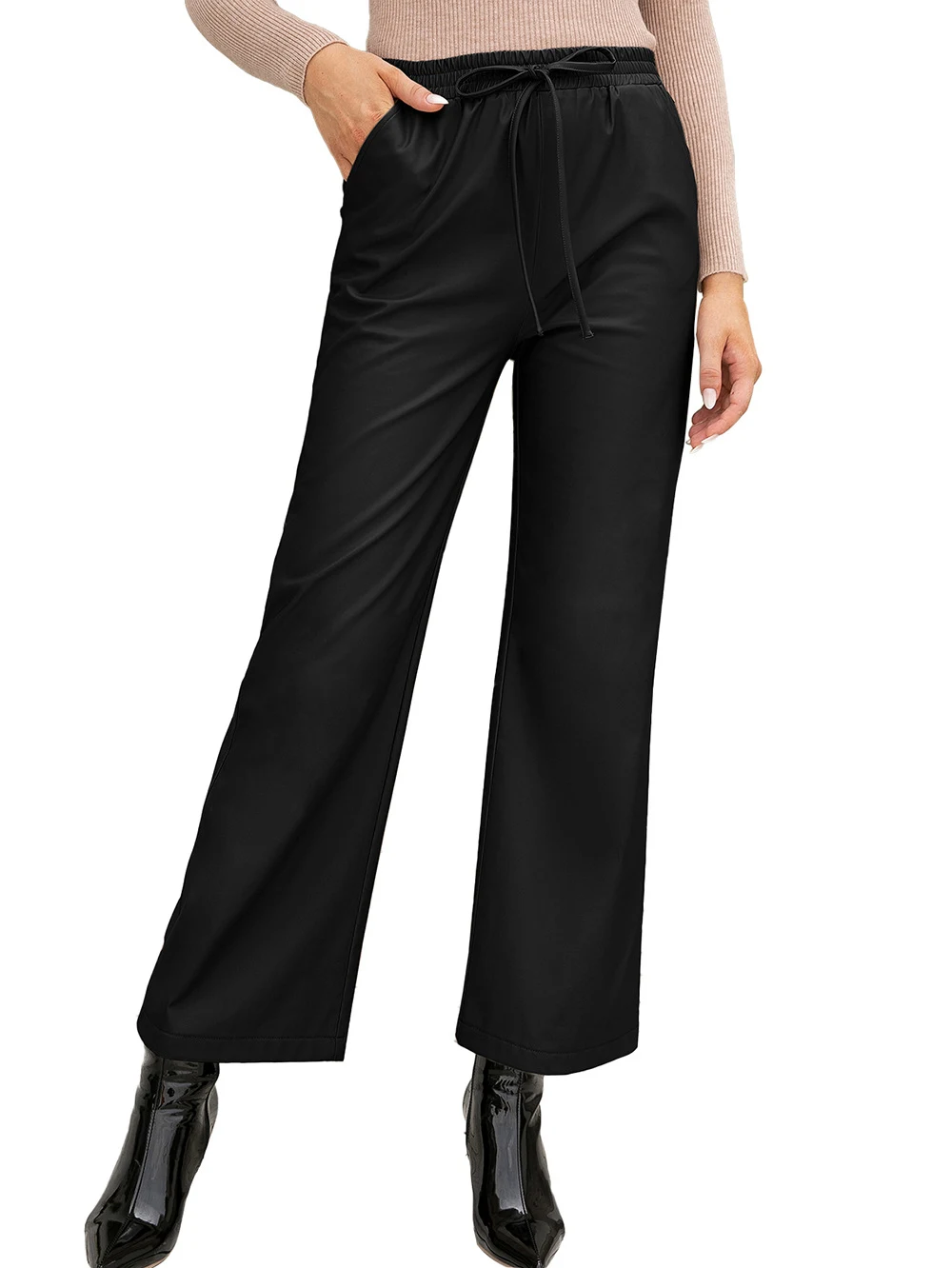 Title 26, Womens PU Leather Motorcycle Loose Trousers, S...