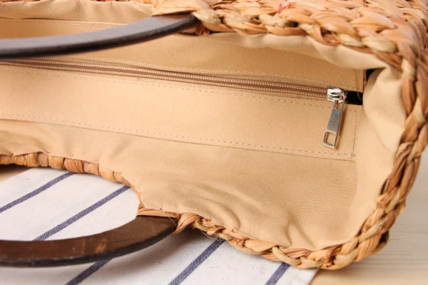Title 9, Wooden Handle Carrying Straw Woven Bag, Corn Hu...
