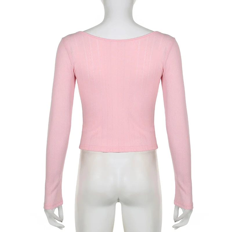 Strikkleur Contrast Patchwork Basis T-shirt Opengewerkte gebreide top — foto 13
