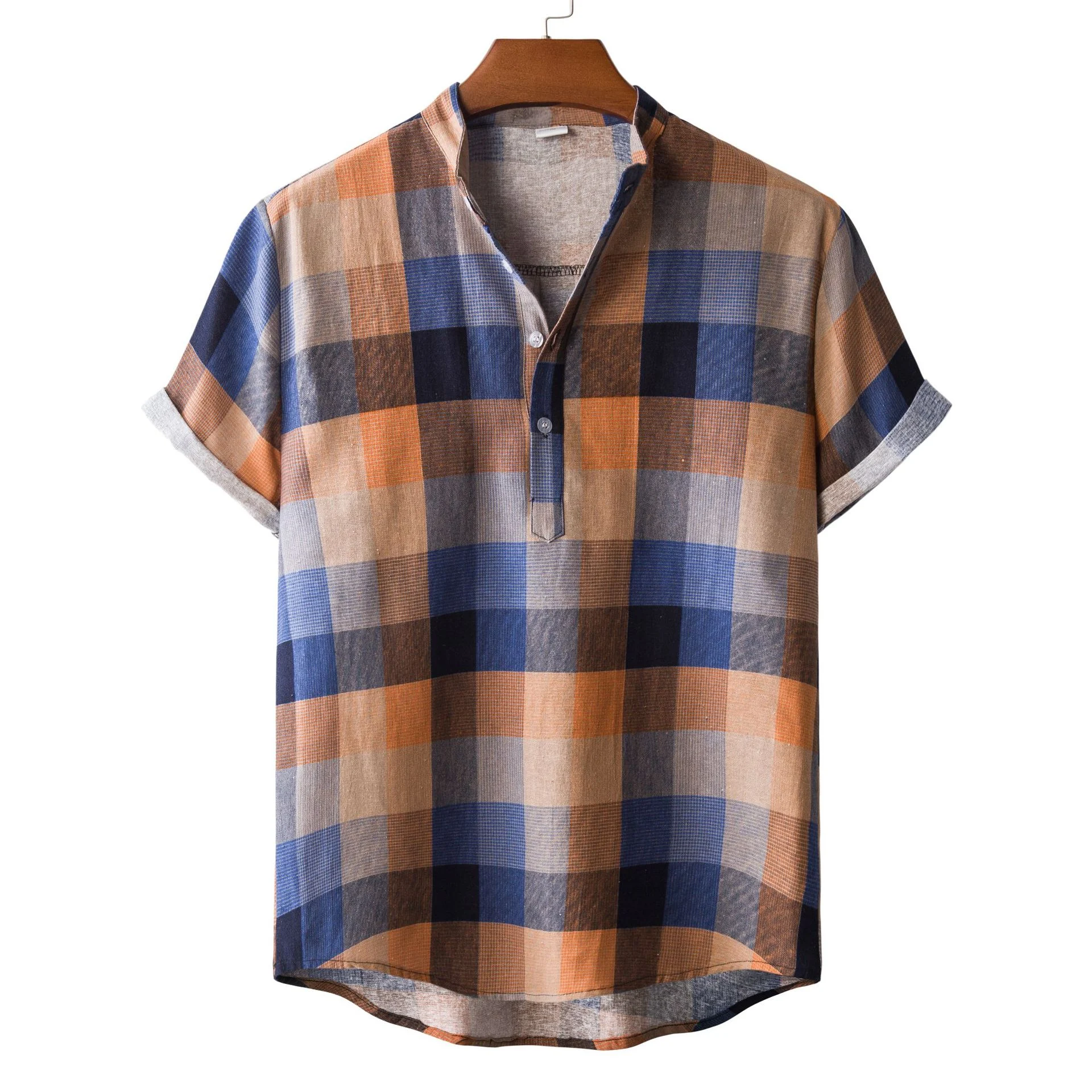 Men's Shirt Short Sleeve Floral Linen Fabric Trendy Stand Collar, a stylish and comfortable choice for warm weather, per — photo 2
