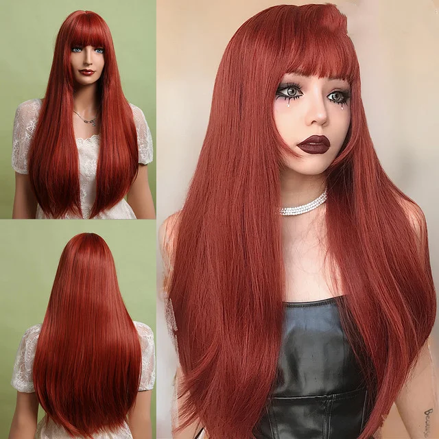 Title 9, Peruca longa e lisa marrom cinza feminina, cabe...