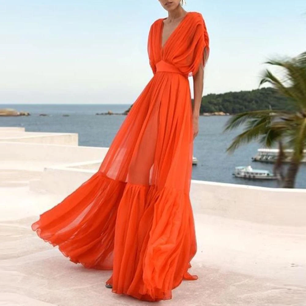 Title 4, Vestido feminino amplo de chiffon com decote em...