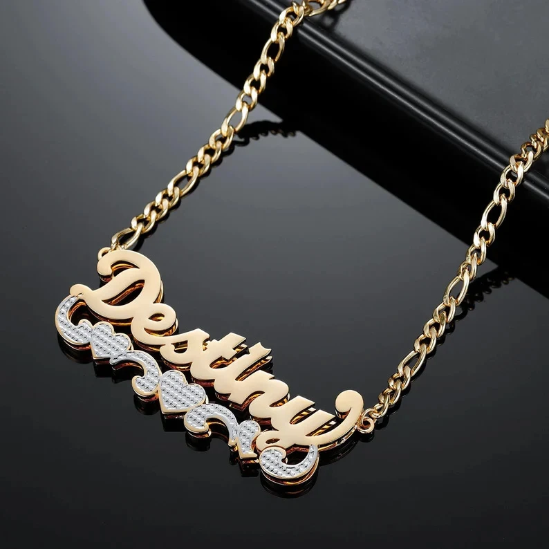 Colar com Nome em Inglês Aço Inoxidável DIY Dupla Camada Personalizado Crie seu colar único com nome em aço inoxidável e design de dupla camada. — foto 5