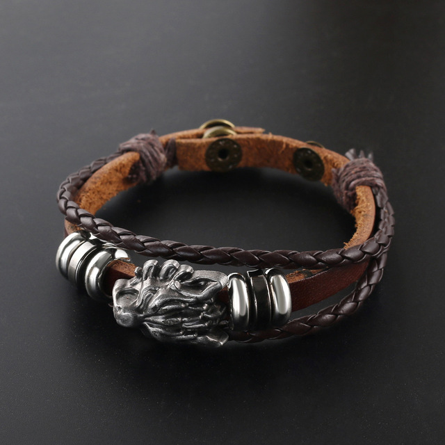 Pulseira de lobo de couro vintage — foto 3