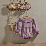 Macacão de bebê menina com gola ruffled cor sólida manga longa - conforto e estilo diário perfeitos para sua pequena, ideal. — foto 4