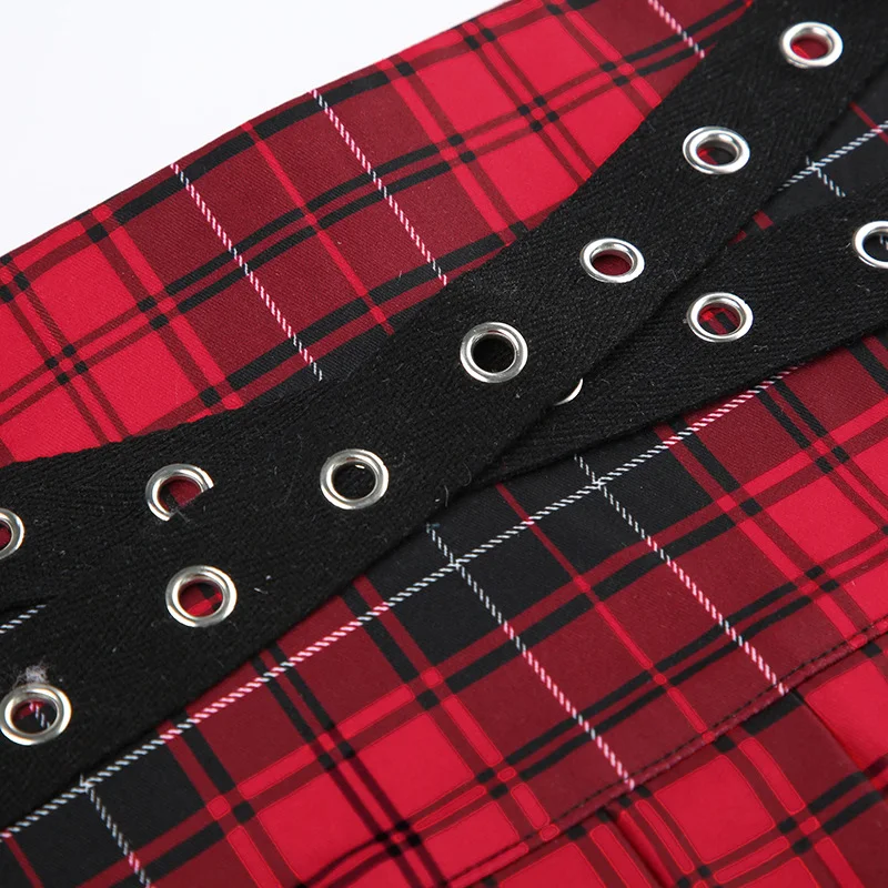 Saia plissada xadrez patchwork com cinto tecido feminino. Combine estilo e conforto para um visual elegante e moderno em qualquer ocasião. — foto 9