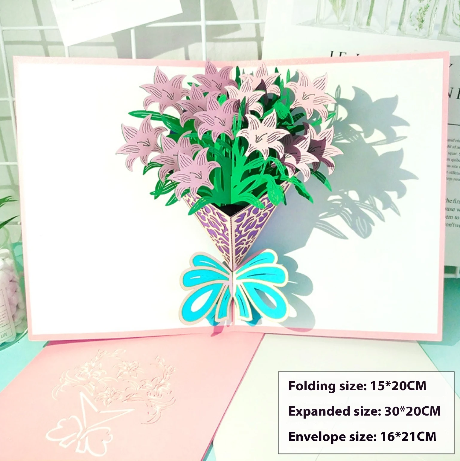 Biglietto di auguri piccolo con intaglio di carta a bouquet di rose, benedizione di compleanno, un regalo speciale. — foto 11