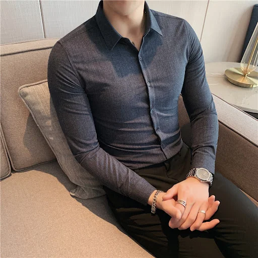 Title 5, Camisas casuais masculinas de cor sólida, estil...