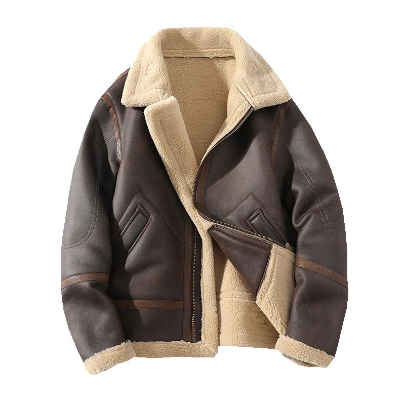 Men's Polo Collar Jacket Casual Plus Size Fur Integrated Fleece-lined Thickened Warm Coat Comfortable Fit — photo 2