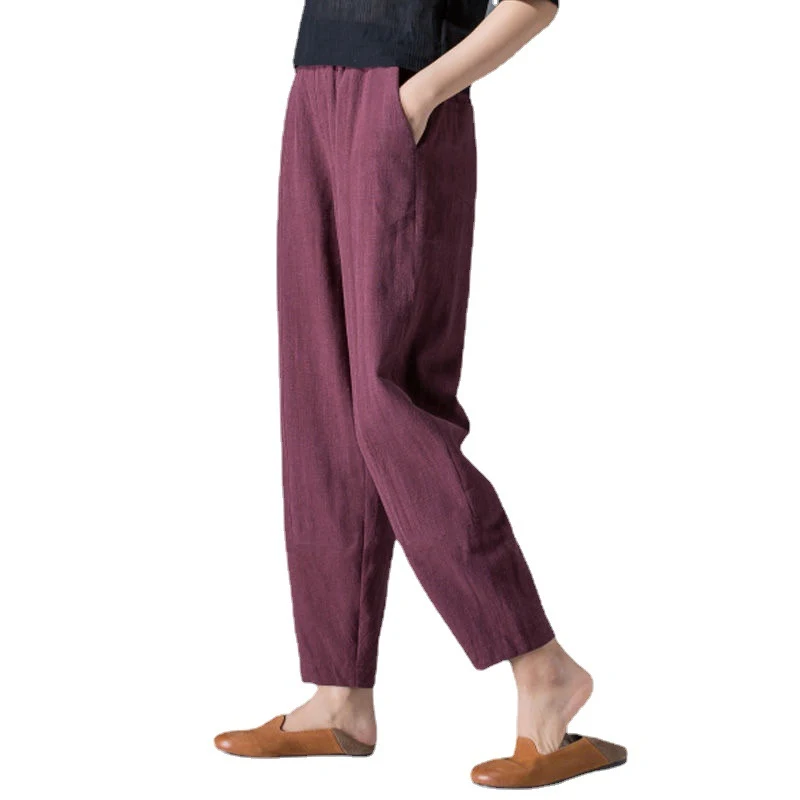 Vintage Art Nine Part Wide Leg Pants with Loose Thin Elastic Waist for Comfort and Style, Perfect for Everyday Wear and — photo 7