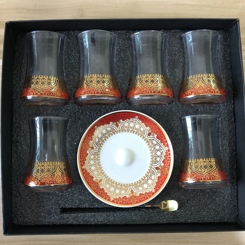Gold Red Heat Resistant Tea Cup Glass Coffee Mug Set Enjoy your hot beverages with style and peace of mind with this dur — photo 9