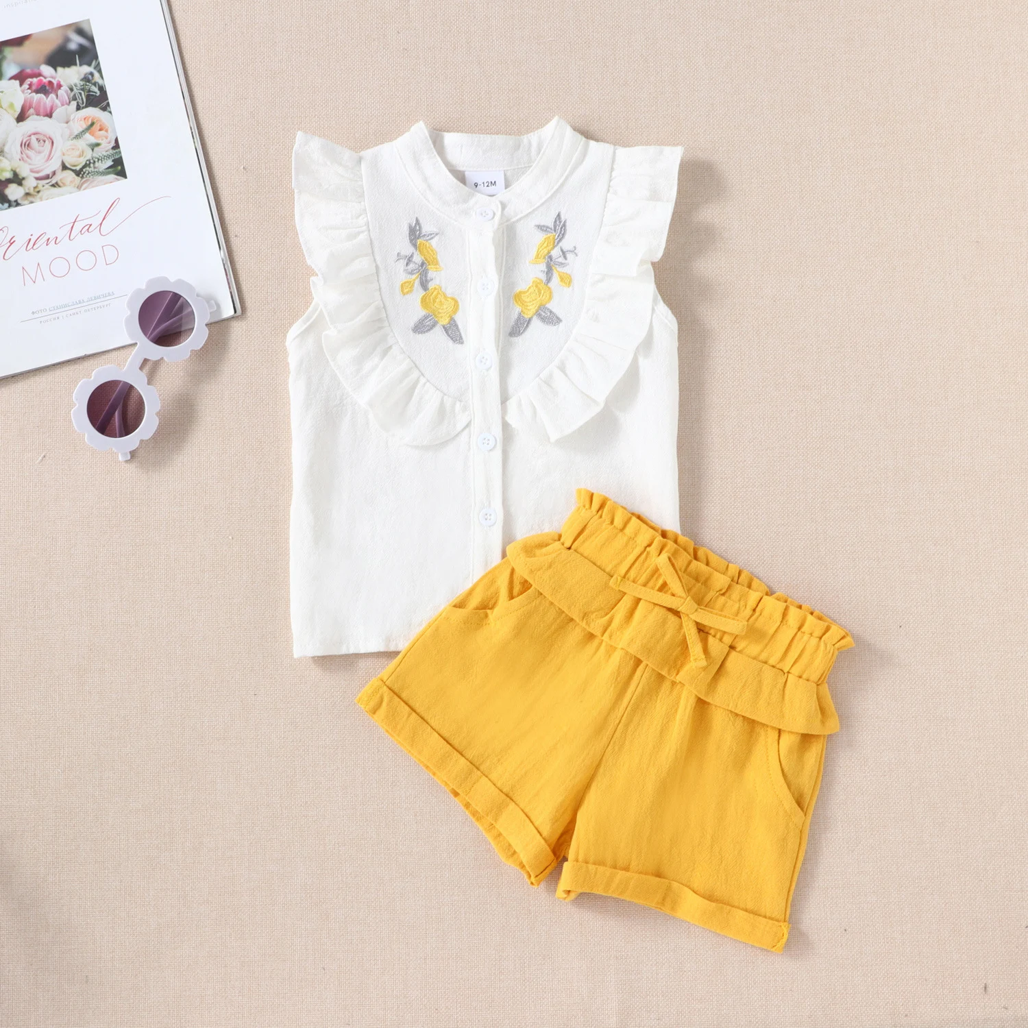 Conjunto Infantil de Verão Sem Mangas com Bordado Camiseta e Shorts Duas Peças Confortável e Leve para Dias Quentes — foto 8