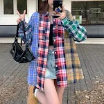 Camisa superior de mujer con costuras a cuadros estilo retro de Hong Kong, perfecta para un look elegante y casual, ideal para cualquier ocasión. — foto 4
