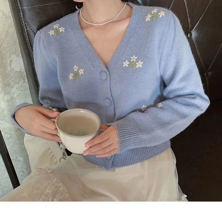Title 5, Cardigan de malha bordado feminino de manga com...