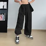 Jesenje ženske pantalone sa visokim strukom, široke nogavice, opuštene, velikih veličina, sa učkurom, ravnih nogavica, kargo pantalone, evropski i američki stil. — foto 6