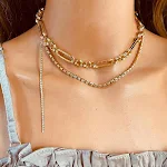 Colar dourado retrô de camada dupla com pingentes de borla, ideal para um visual vintage e sofisticado em qualquer ocasião. — foto 9