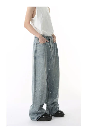 Title 8, Hot Rhinestone Fashionable Loose Straight Washe...