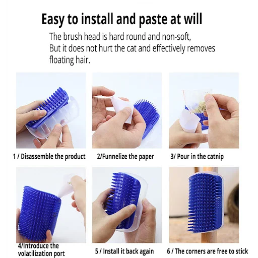 Cats Brush Corner Scratcher Soft Cats Wall Corner Self Massage with Catnip Pet Hair Remover Brush Pet Grooming Comb Pet — photo 3