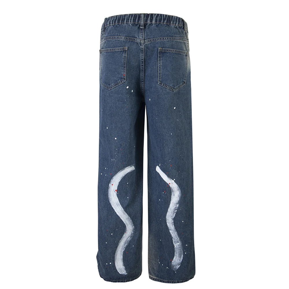 Men's Straight-Leg Cowboy Jeans with Painting Splash Ink Design - Comfortable and Stylish Pants for a Unique, Everyday L — photo 10