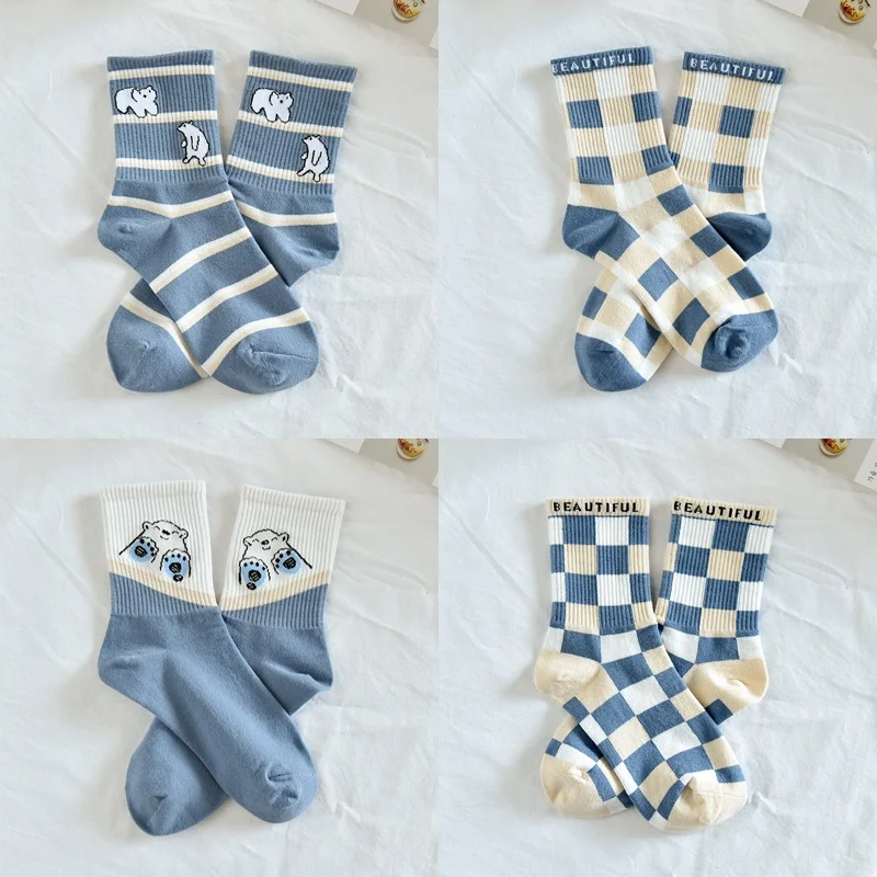 Cute Japanese Cartoon Blue Striped Stockings for a Kawaii Look. These adorable stockings add a touch of fun to any outfi — photo 5